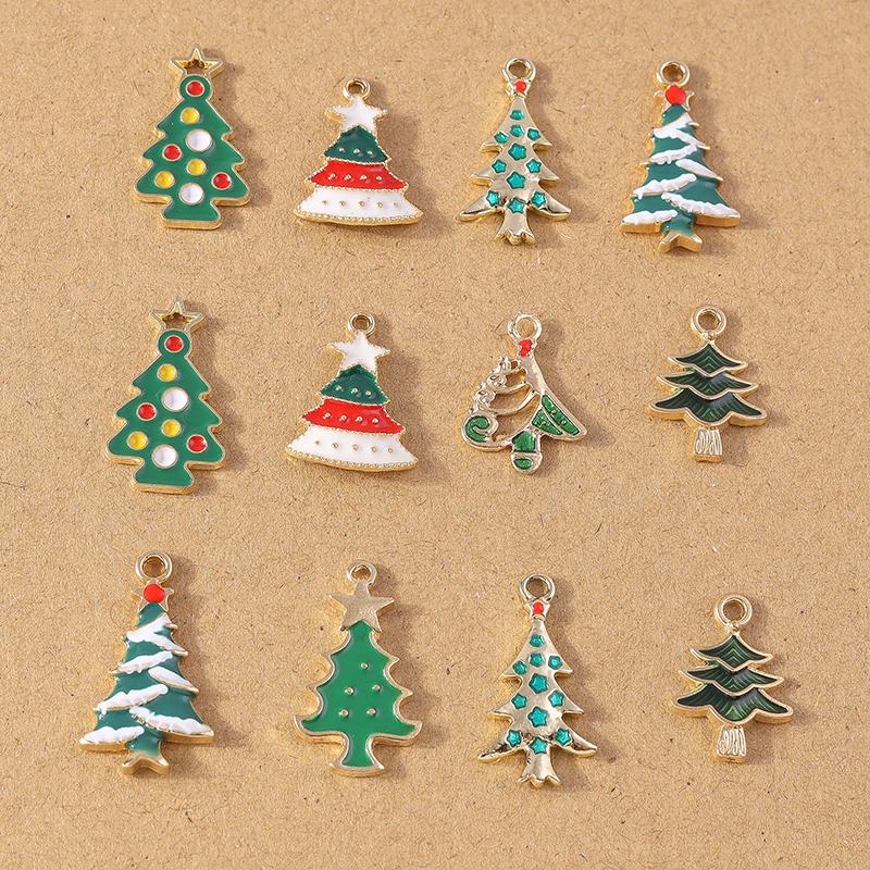10pcs Enamel Christmas Tree Snowman Pendant Charms for Jewelry Making Christmas Earrings Necklaces DIY Accessories Supplies