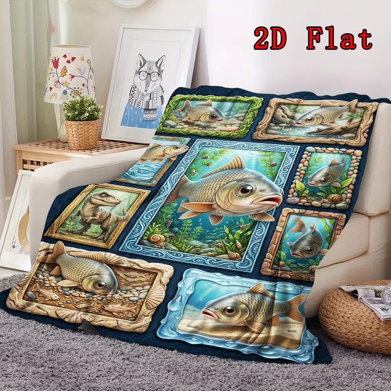 Fish Fantasies 2D Flat Pattern Flannel Blanket, High quality All Seasons, Home Decor, Warmth and Comfort, Perfect for Christmas Gifts.