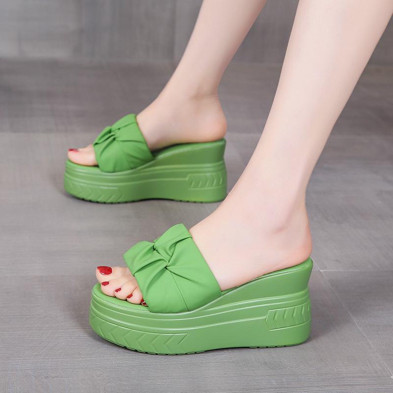Slippers women's summer outer wear 2025 new sense one-word drag thick bottom heightening fashion fairy wind slope heel sandals