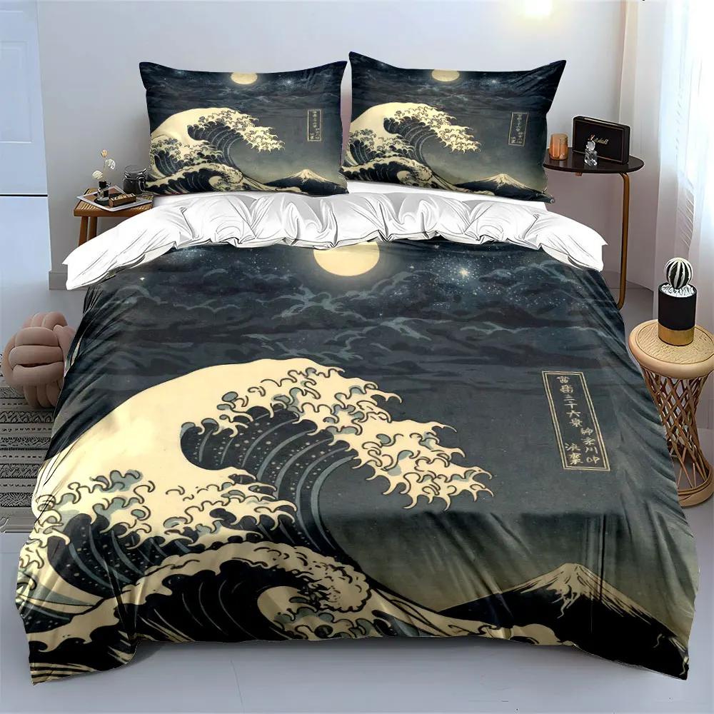 Japanese Wave Art Home Decor Soft Comfortable Duvet Cover Bedding Set Included 1*Duvet Cover & 2*Pillowcases gift