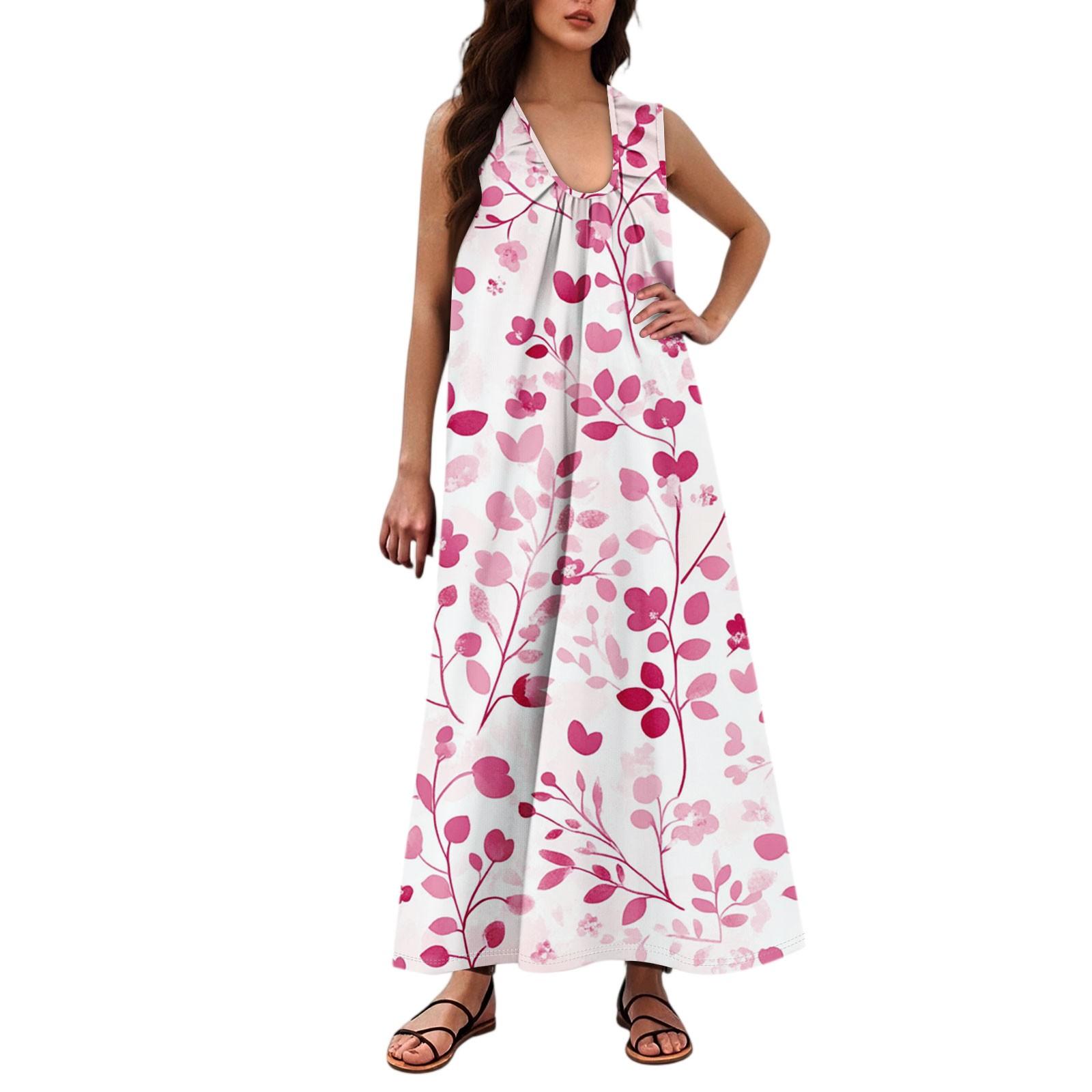 

Женская Мода Повседневная А-силуэт Цветочный Принт Эффект Молотка Свободная Длинная Юбка с Карманами XXL розовый