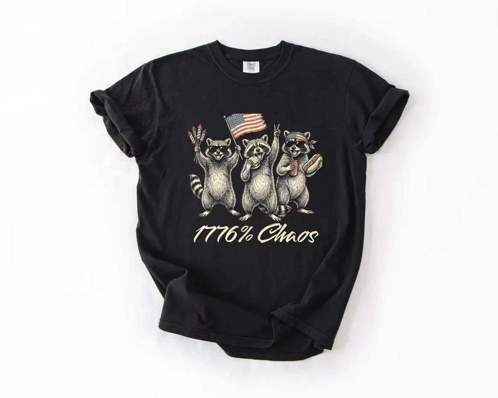 Patriotic Raccoon 1776 Chaos Shirt USA Flag Funny 4th July Tee