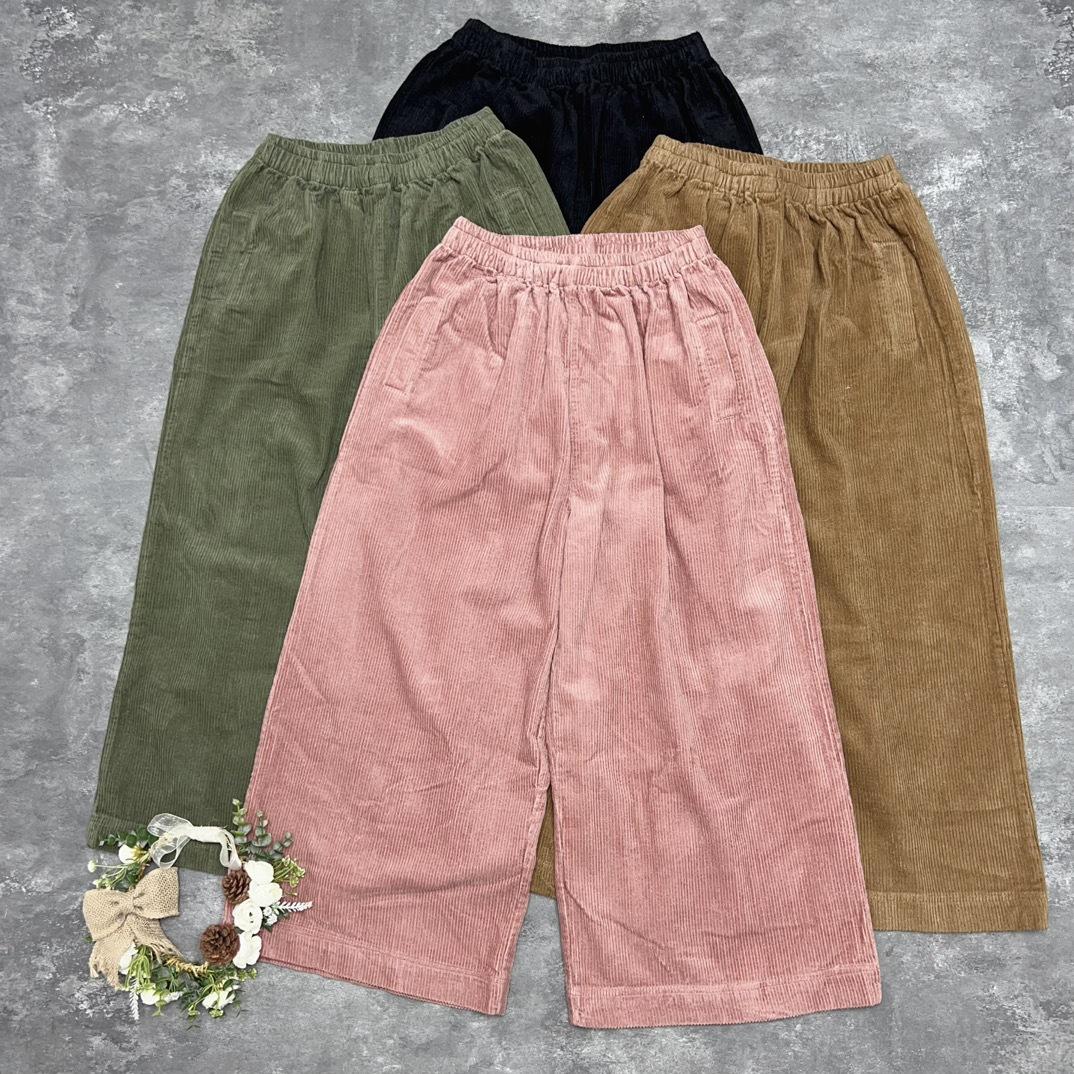 

Johnature Японские вельветовые брюки прямого покроя, осенние ретро-простые однотонные брюки с эластичной резинкой на талии для женщин One Size чёрный