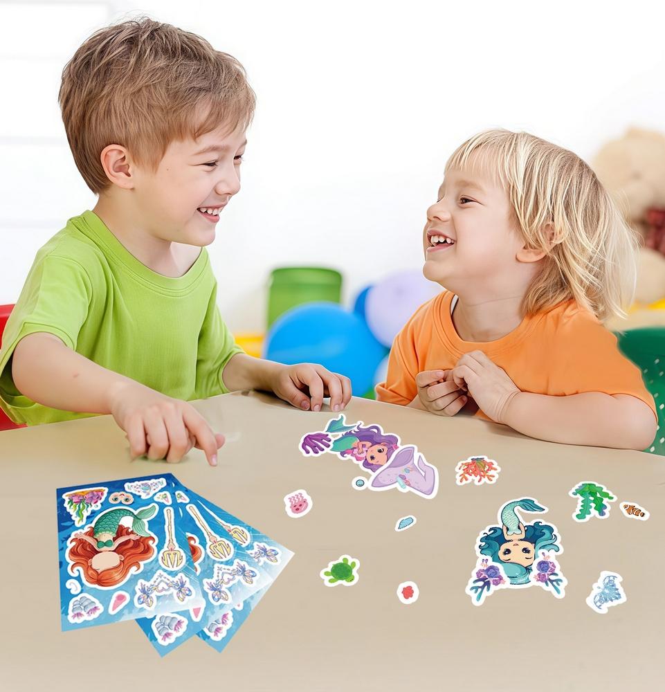 81632Sheets Mermaid Stickers Make A Face Stickers Diy Kids Rewards Craft Sticker Party Favors Classroom Art Craft Supplies