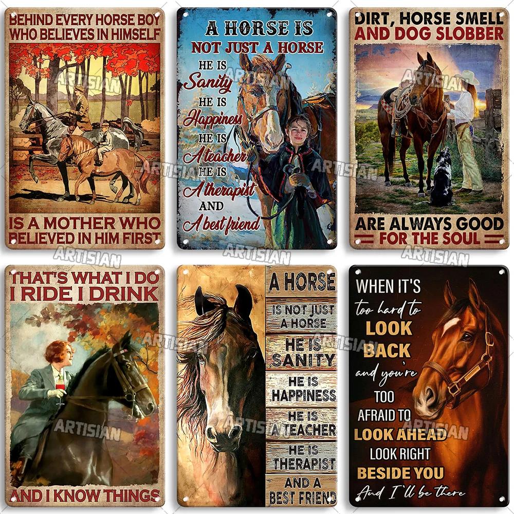 ARTISAN Verwittertes Mädchen und Pferd Kunst Metallposter Vintage Wandplatte Klassischer Sport Metallplakette Bar Café Garage Wanddekor Schild
