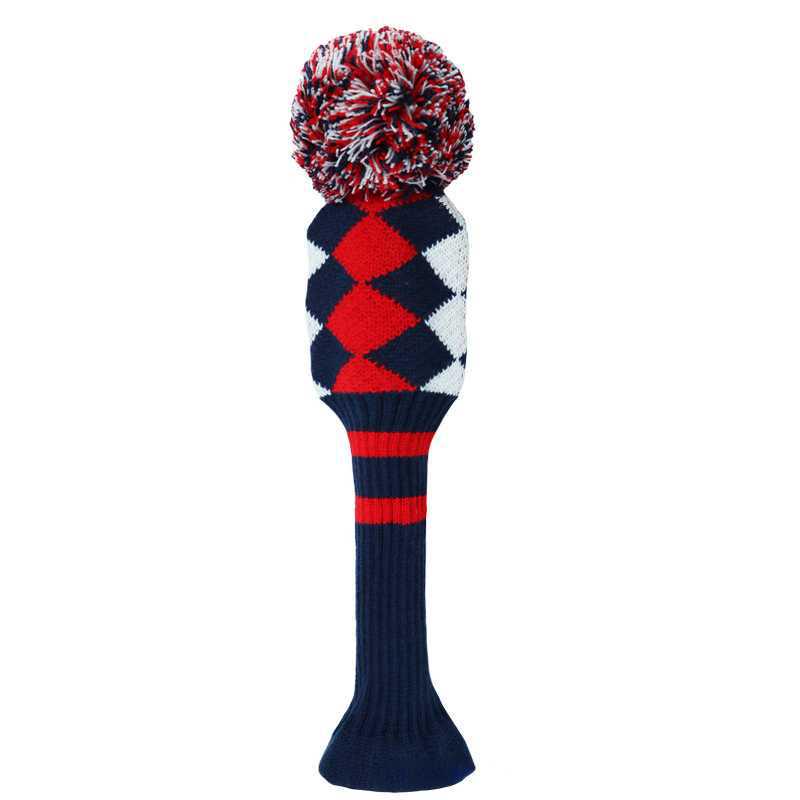 Striped Golf Club Headcovers - Set of 3 Knit Protective Covers for Woods (1/3/5) with Pom Pom Design.