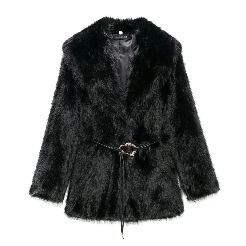 Kaslead New Women Clothes Western Style Artificial Fur Effect Mid-Length Coat Outerwear 6318023