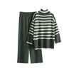 Striped turtleneck sweater women's autumn and winter new loose design knitted sweater pullover two-piece set