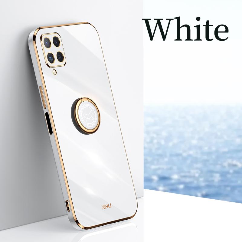 Gold Frame Plating Ring Stand Holder Case For Samsung Galaxy A22 A32 A72 A82 M32 4G 5G S10 S20 FE S21 Plus Ultra Lens Protection Soft TPU Back Cover