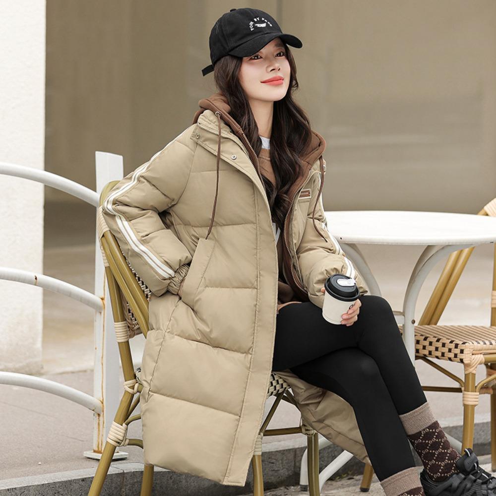 

Down cotton-padded jacket for women, mid-length bread jacket, two fake cotton-padded jackets M хаки
