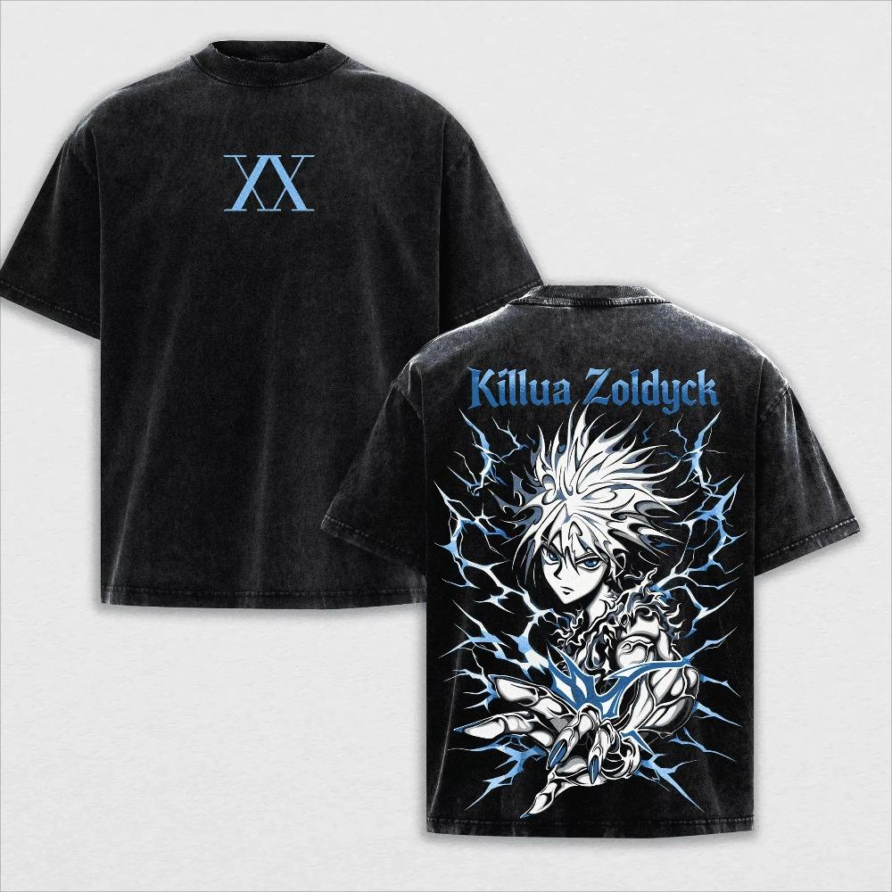 Hunter X Hunter Killua Anime Back Print Unisex Heavy Cotton Vintage Black Streetwear Women And Men T-Shirt