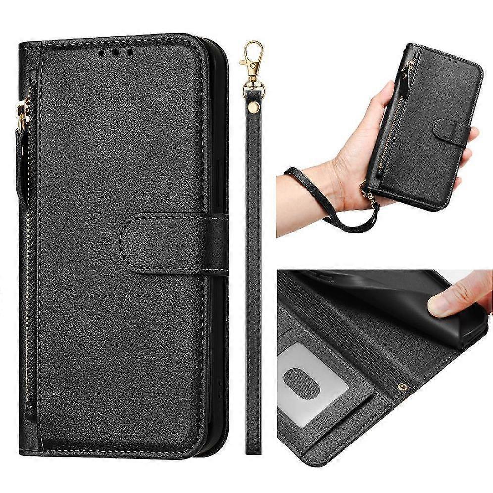 Wallet Phone Case for Pixel 7 Pro with Zipper Card Holder, Detachable Strap, Kickstand, Magnetic Closure