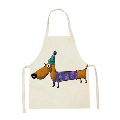 Dachshund Animal Print Kitchen Apron Men & Women Sleeveless Cute Dog Linen Apron Home Cleaning Cafe Baking Accessories Bib