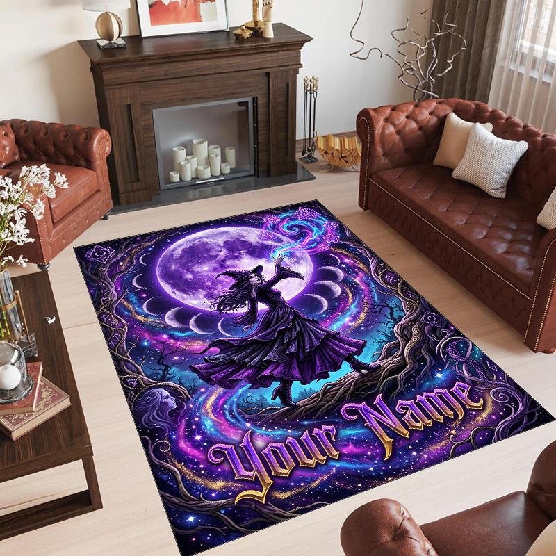 Witchcraft Theme Crystal Velvet Rug Personalized Custom Name Text Soft Floor Mat Home Decor