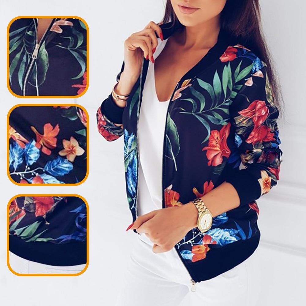 Plus Size damskie kwieciste kurtki wiosenne lato z długim rękawem i zamkiem błyskawicznym z nadrukiem Bomber Jacket casualowa kieszeń szczupła damska moda znosić
