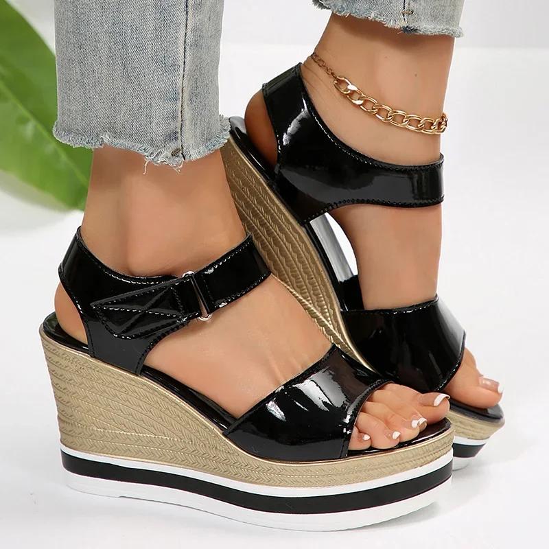 Fashion Women's Sandals Fashion Platform Shoes Women Summer Hook Loop Wedge Heeled Sandles Woman Ankle Strap High Heeled Sandalias 36-43