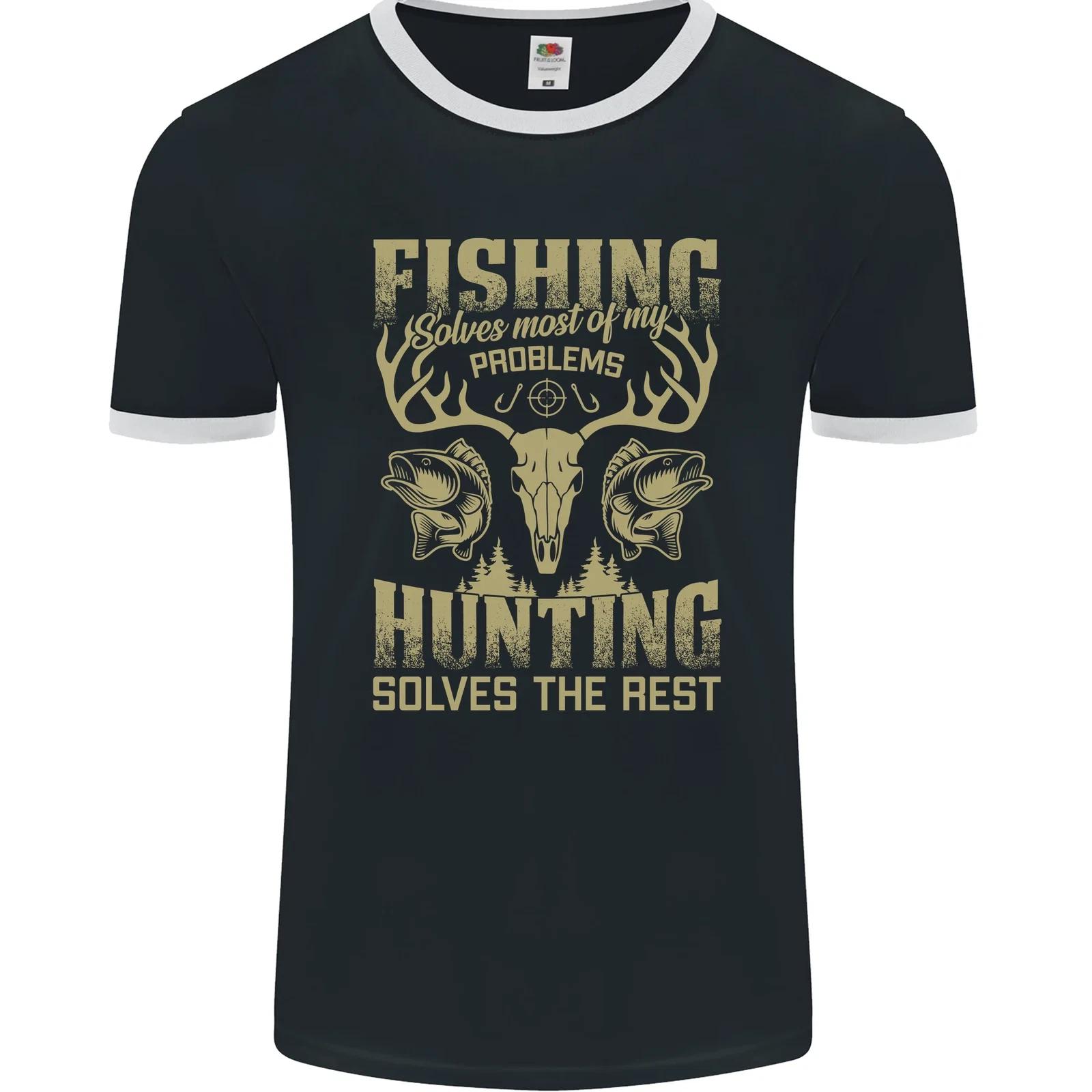 Fishing & Hunting Fisherman Hunter Funny Mens Ringer T-Shirt FotL S