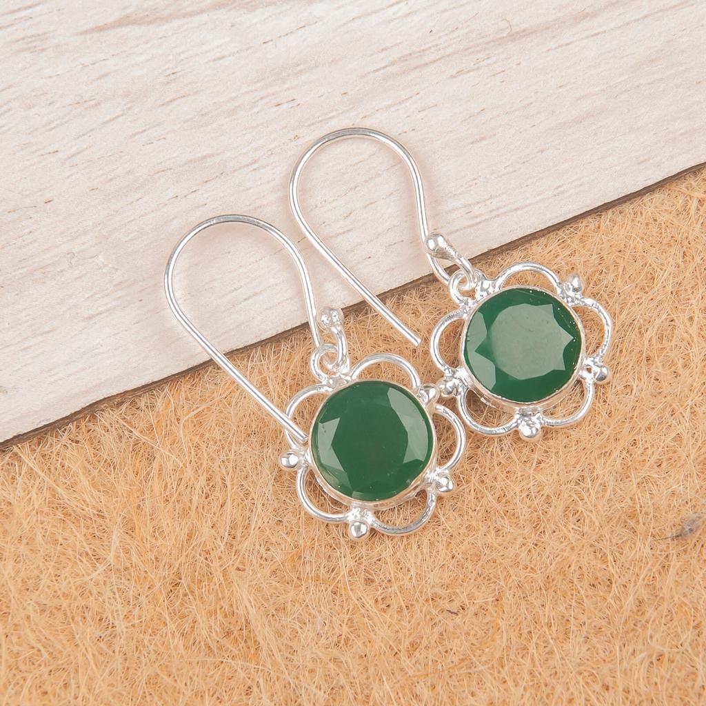 Green Onyx Gemstone 925Sterling Silver Jewelry Handmade Earrings 1.40" For Gift EE-56-17