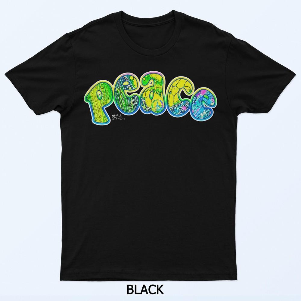 Peace Word Art Liquid Paint Design Retro T-Shirt