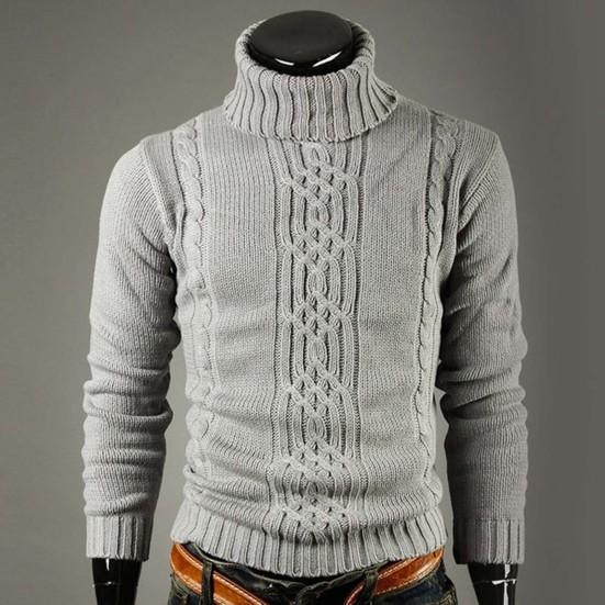 Herren Slim Pullover Gerippte Bündchen Freizeit Rollkragen Einfarbig Warm Gestrickte Oberteile Alltagskleidung