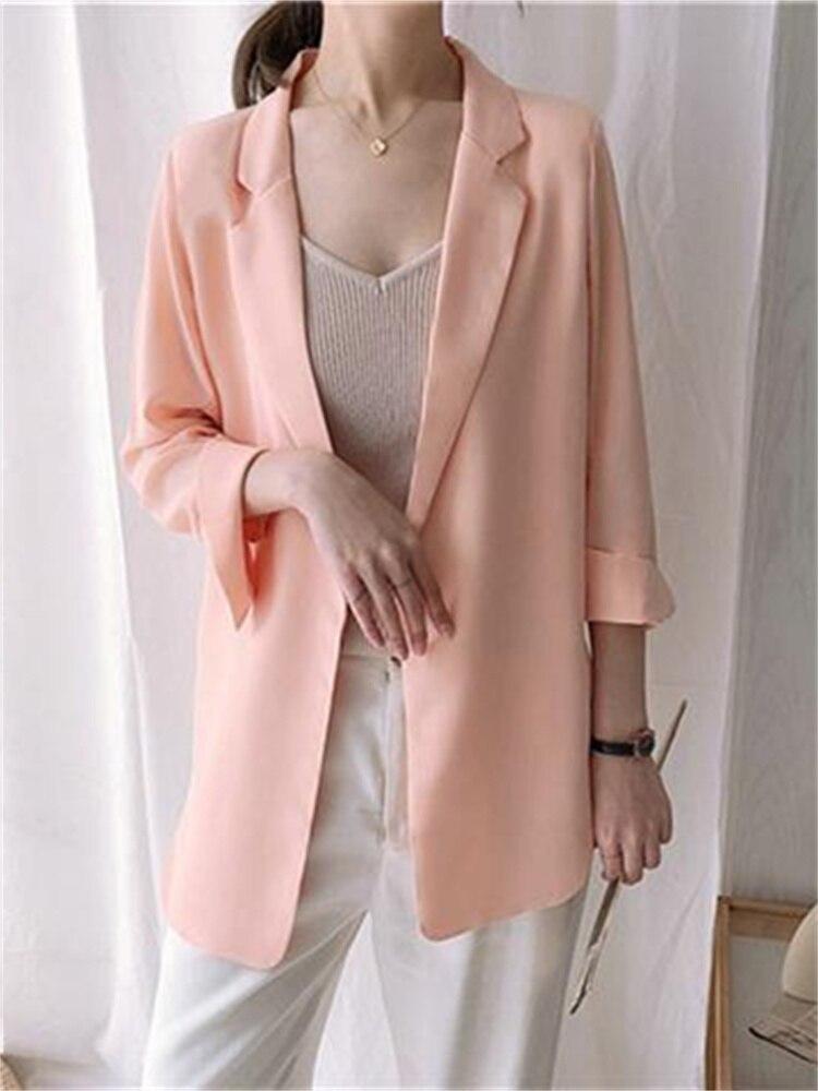 Blazers Women Chiffon Korean Outwear Spring Sunscreen Loose Without Placket Solid Simple Long All-match Soft Fashion Streetwear