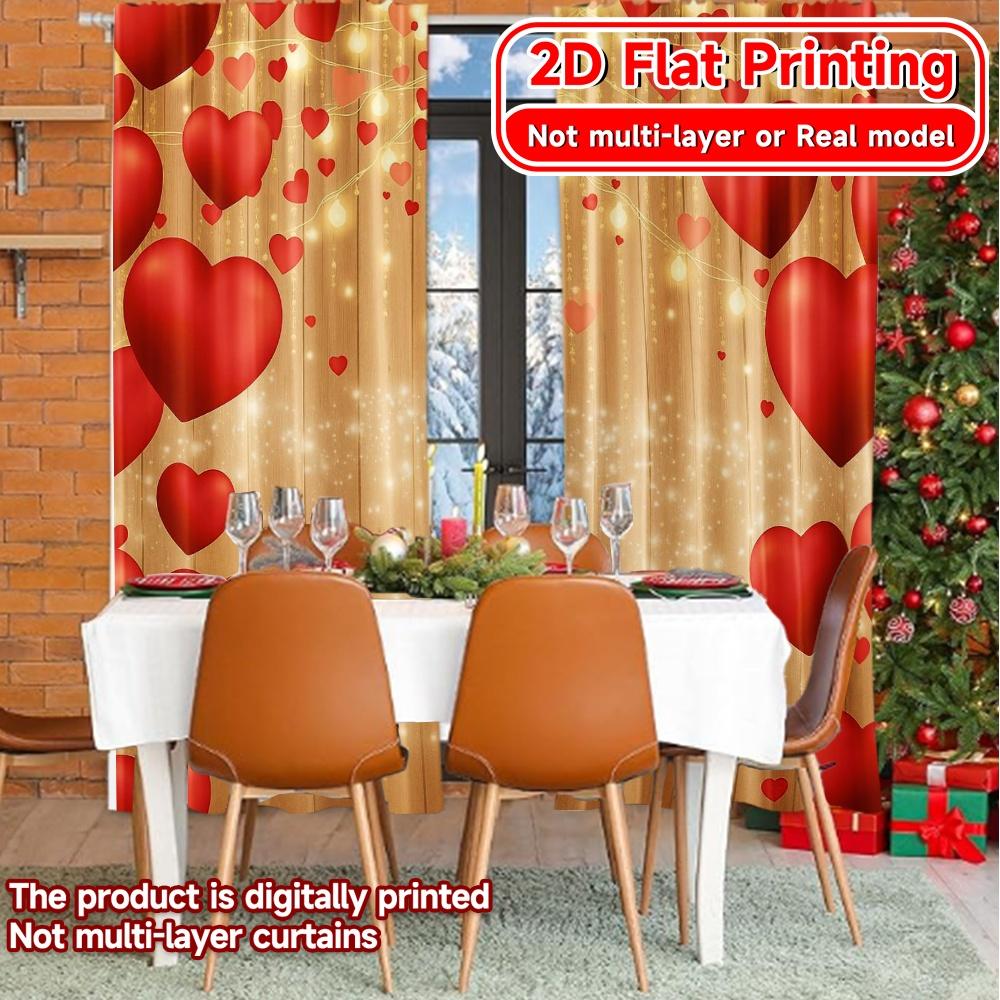 Flat Printing Curtains Without Rod Heartful Glow Holiday Versatile Fabric Gifts Perfect Curtain Set Of 2 Minimalist Made Polyester Washable