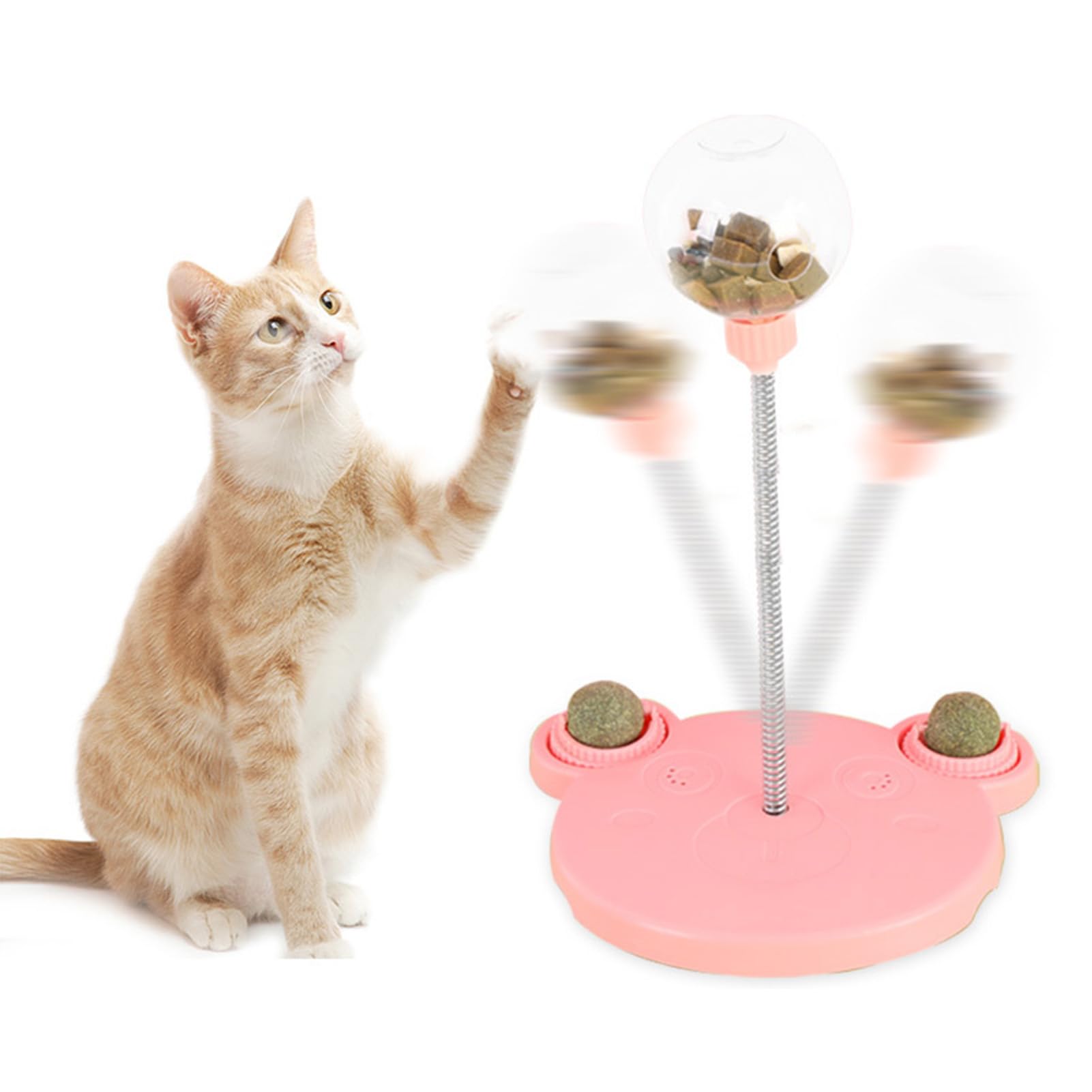 

Cat Food Toy, Cat Circle Track Toy, Leaky Food Design, Sturdy Construction, Plastic Cat Treat Dispenser Toy (Pink)