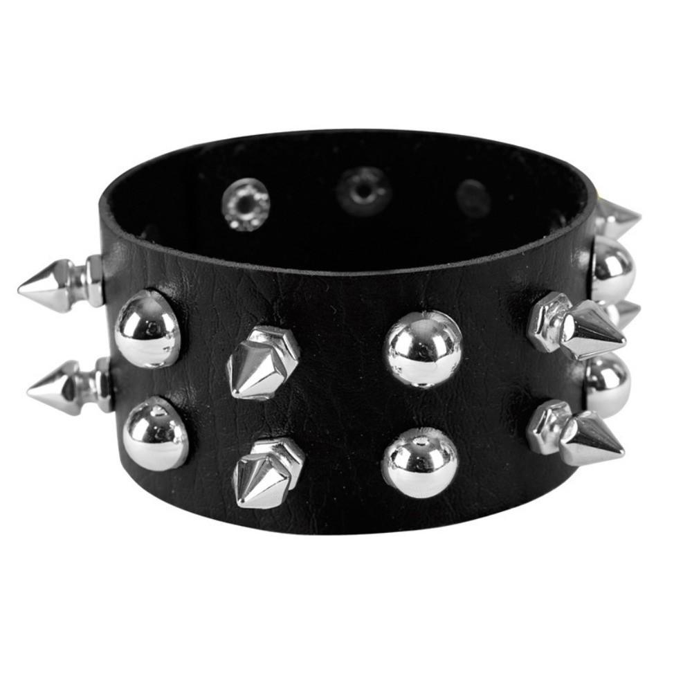 

Polished Zinc Zinc Alloy Studs Double Row Rivet Bracelet Gothic Rock Cuff Goth Scene Enthusiasts чёрный