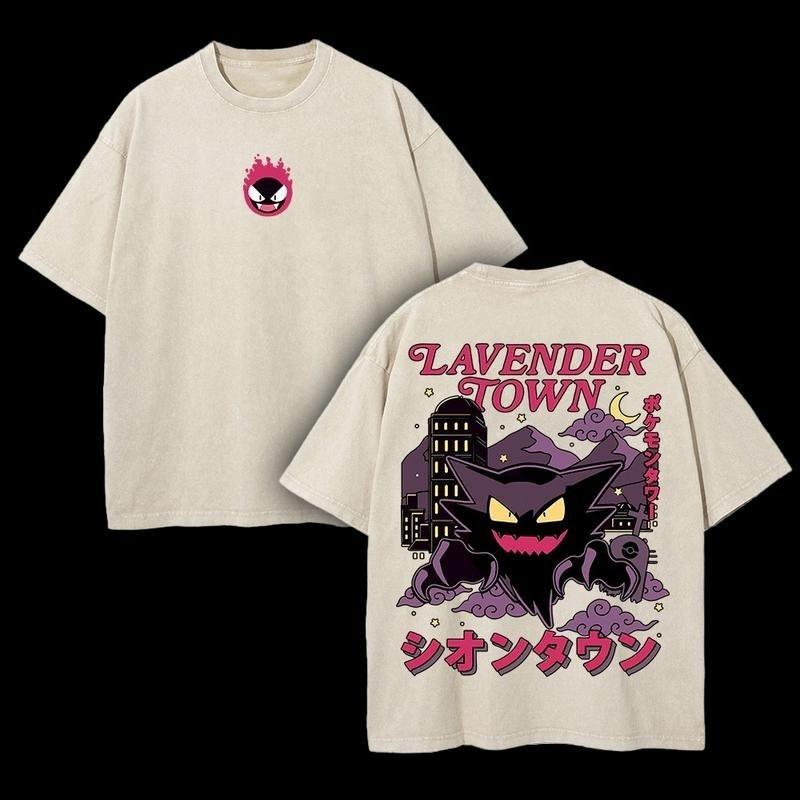 

2026 Anime Washed Vintage Summer Pokemon Gengar Short Sleeve Tee Graphic T-Shirt Man Women Cosplay Casual Tops Y2k Streetwear L