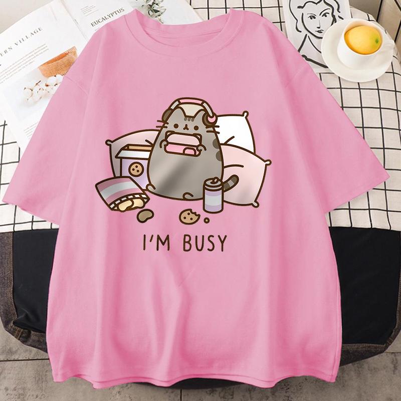 Neu Entschuldigung Ich bin beschäftigt Katze spielt Spiele mit Kopfhörern Mann Frau T-Shirt Hohe Qualität Markenkleidung Lockere T-Shirts Tops Paar