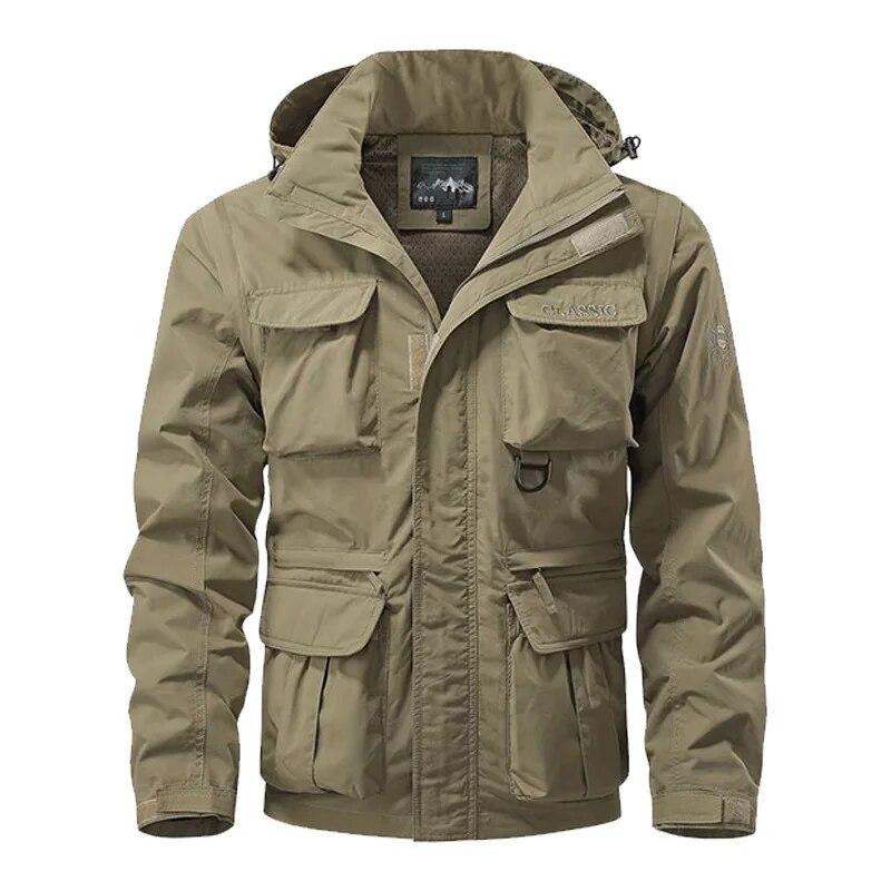 Winddichte Kapuzenjacke Herren Casual wasserdichte Multi-Bag-Cargojacke Weste Geeignet für Outdoor-Aktivitäten