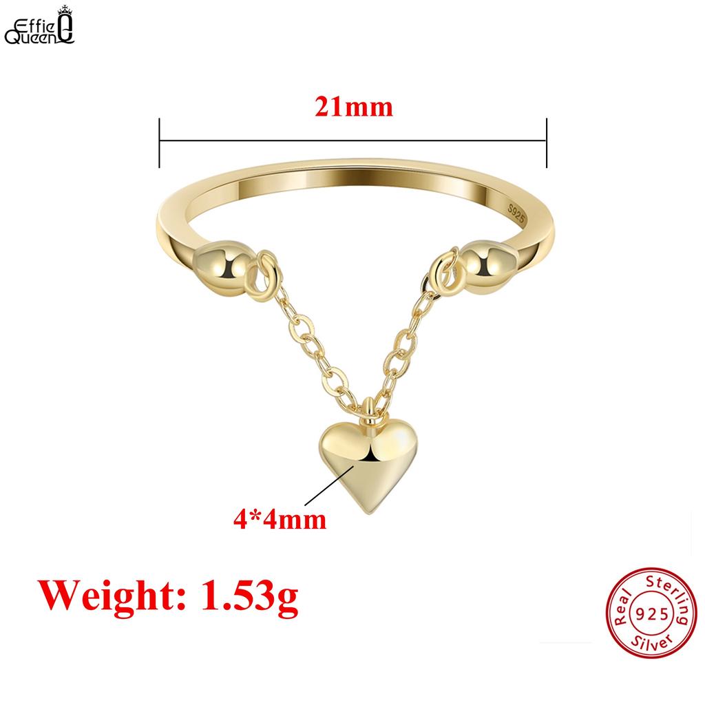 Effie Queen 925 Sterling Silver Open Ring With 4mm Heart Decoration Finger Accessory Women Jewelry Romantic Gift for Her APR40