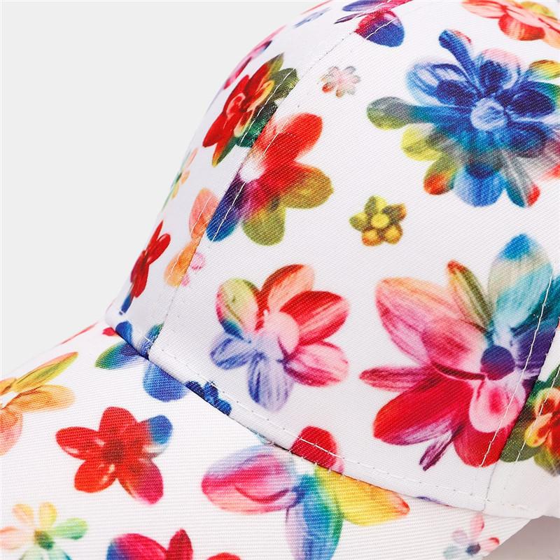Summer Polyester Flower Print Casquette Baseball Cap Adjustable Outdoor Snapback Hats for Women 36