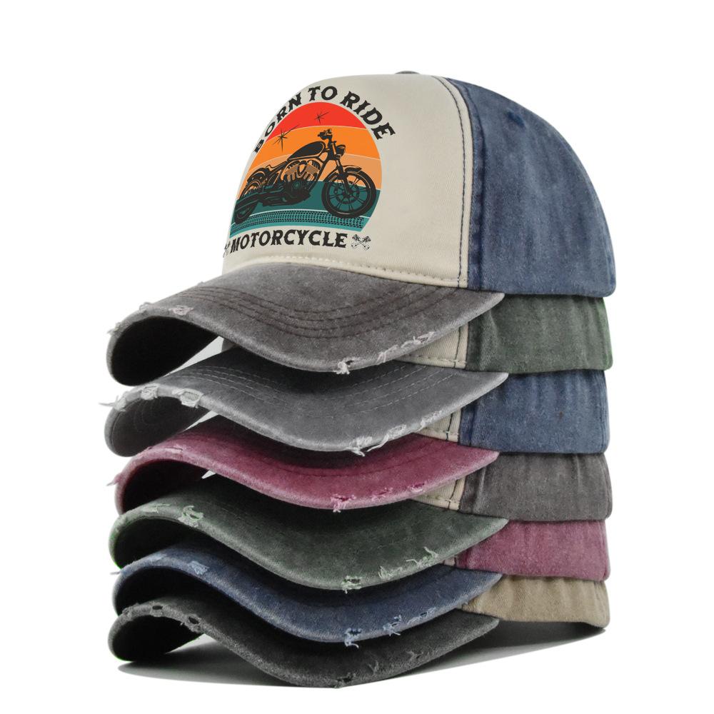 Fashion Motorcycle Baseball Caps for Men Women Retro Printed Caps Cotton Sponge Truck Caps Men's Washed Old Sun Hat Casquette