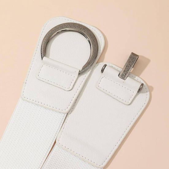 Women Elastic Corset Solid Color Metal Hanging Buckle Belt Faux Leather Slimming Body Waistband Dress