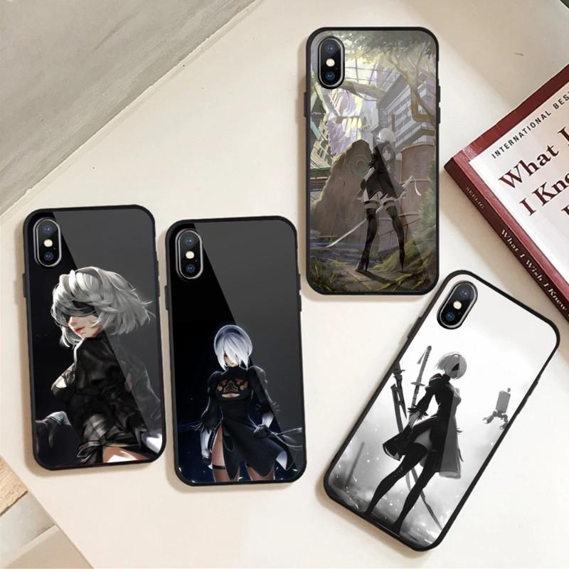 Cute Girl Nier Automata Phone Case For IPhone 14 13 12 11 XS X 8 7 6 Plus Mini Pro Max SE 2022 Black PC TPU Glass Phone Cover