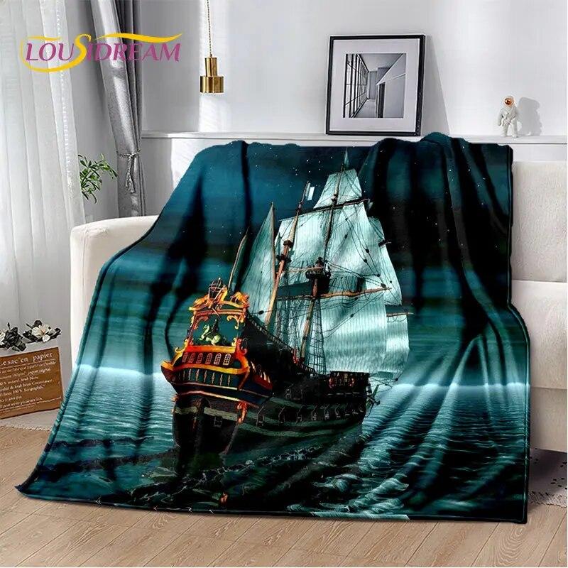 A Pirate Boat,Barque,Boat Ship Monster Soft Plush Blanket,Flannel Blanket Throw Blanket for Living Room Bedroom Bed Sofa Picnic