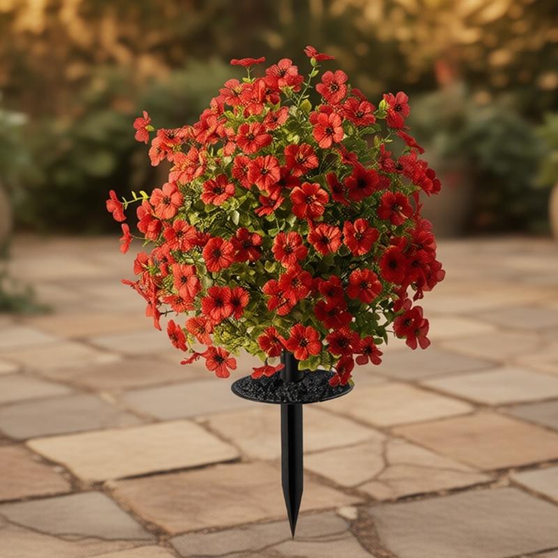 Artificial Plant Outdoor 22Inch Artificial Flower Ground Stake Weather Resistant Plastic Flower For Garden Patio Yard