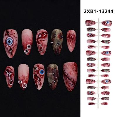 Set of 30 Artificial Nails for Halloween with Various Sizes and Detailed Designs Full Cover False Nails for Costume and Party Wear