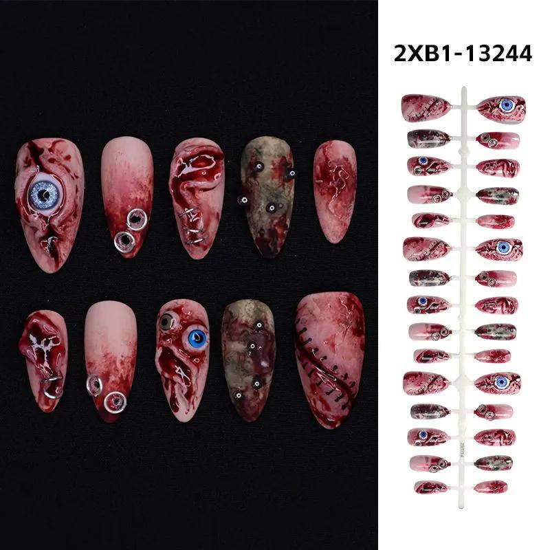 Set of 30 Artificial Nails for Halloween with Various Sizes and Detailed Designs Full Cover False Nails for Costume and Party Wear