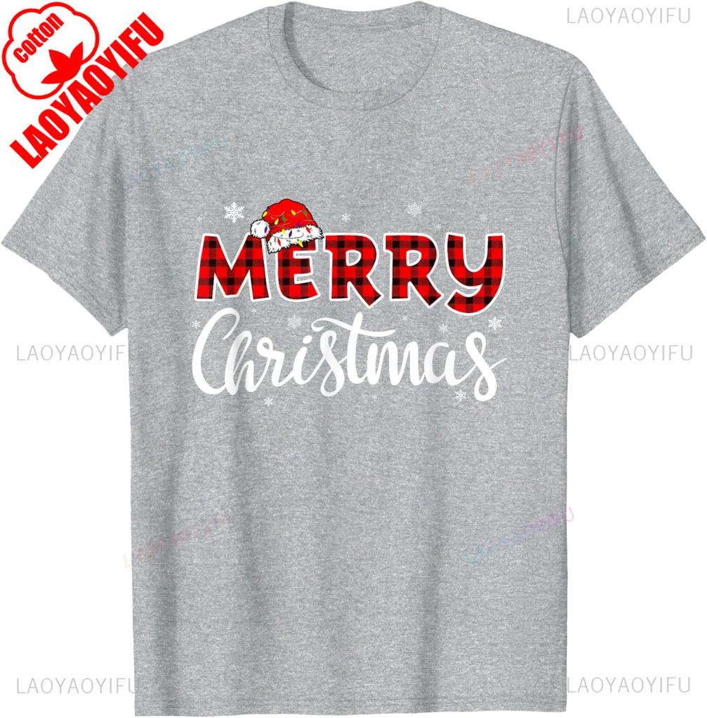 Merry Christmas Funny Christmas Hat Pair Letters Simple Design Philosophy Printed Tshirt Tops Adult Streetwear Unisex Clothes