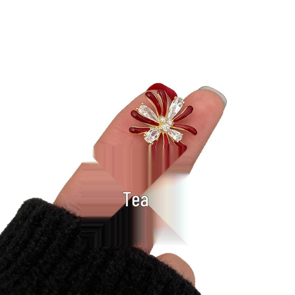 Korean Style Retro Zirconia Firework Stud Earrings, Fashionable Red Design, Light Luxury New Year Accessory for Women
