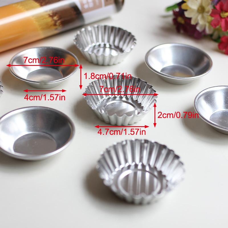 6/10/20Pcs Egg Tart Molds - Aluminum Alloy Reusable Non-stick Flower/Round Cupcake Mold Pudding Jelly Mold Muffin Baking Cup