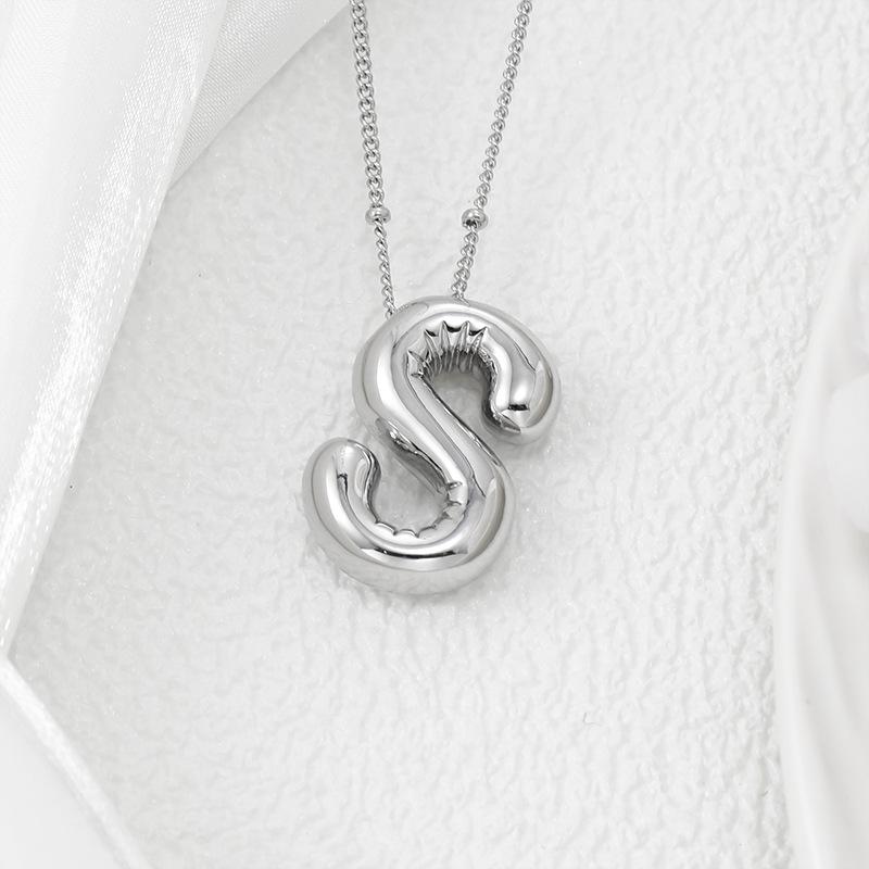 Smooth Chunky Bubble Initial letter Pendant Necklace Women Personality Jewelry Gold Balloon 26 Letter Necklaces