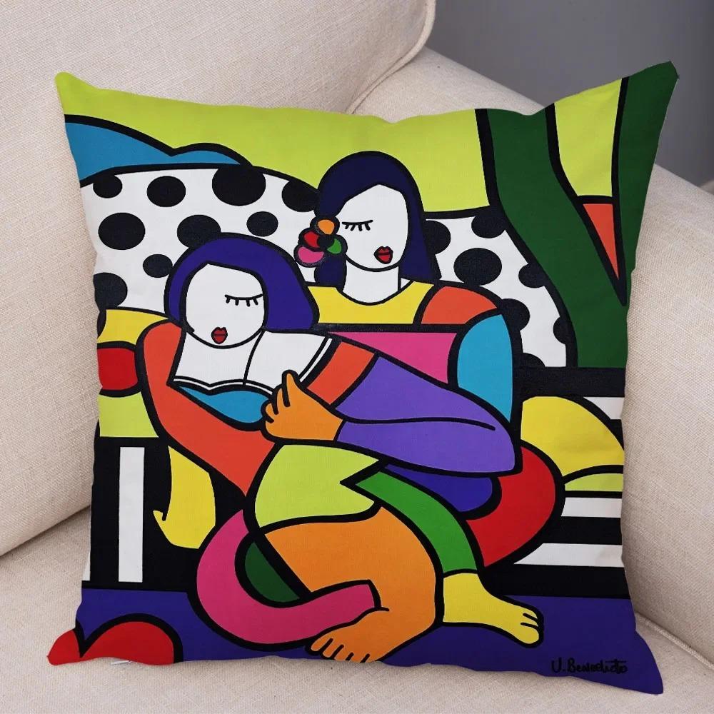 Geometric Cartoon Girl Decorative Pillowcase Living Room Office Ornaments Home Pillowcase