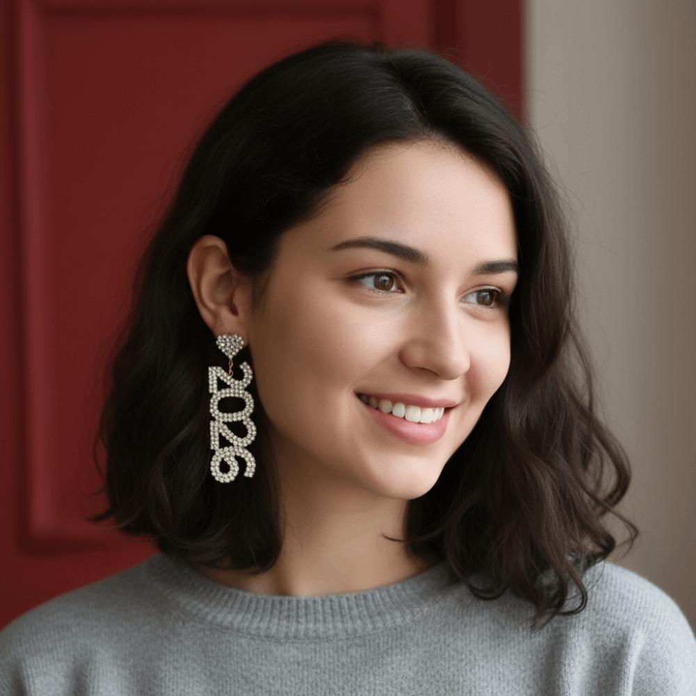 Crystal Jewelry 2026 Stud Earrings Rhinestone Rhinestone Earrings Vintage New Year Earrings  Party