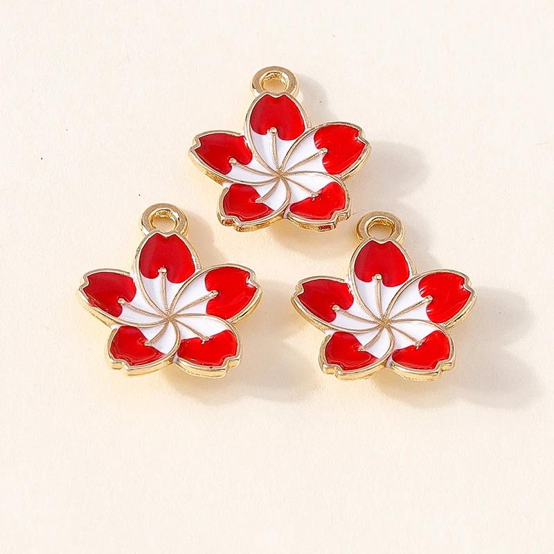 Cherry Blossom Enamel Charms  -  13x16mm  Mini  Pendants  for  DIY Jewelry Making, Earrings,  Necklaces  &  Bracelets