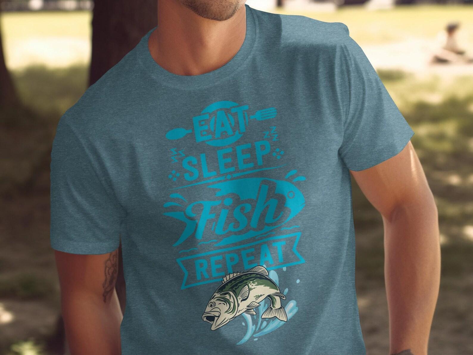Eat Sleep Fish Repeat Bass Fishing T-Shirt, Angler Gift for Dad, Fisherman Tee 2XL