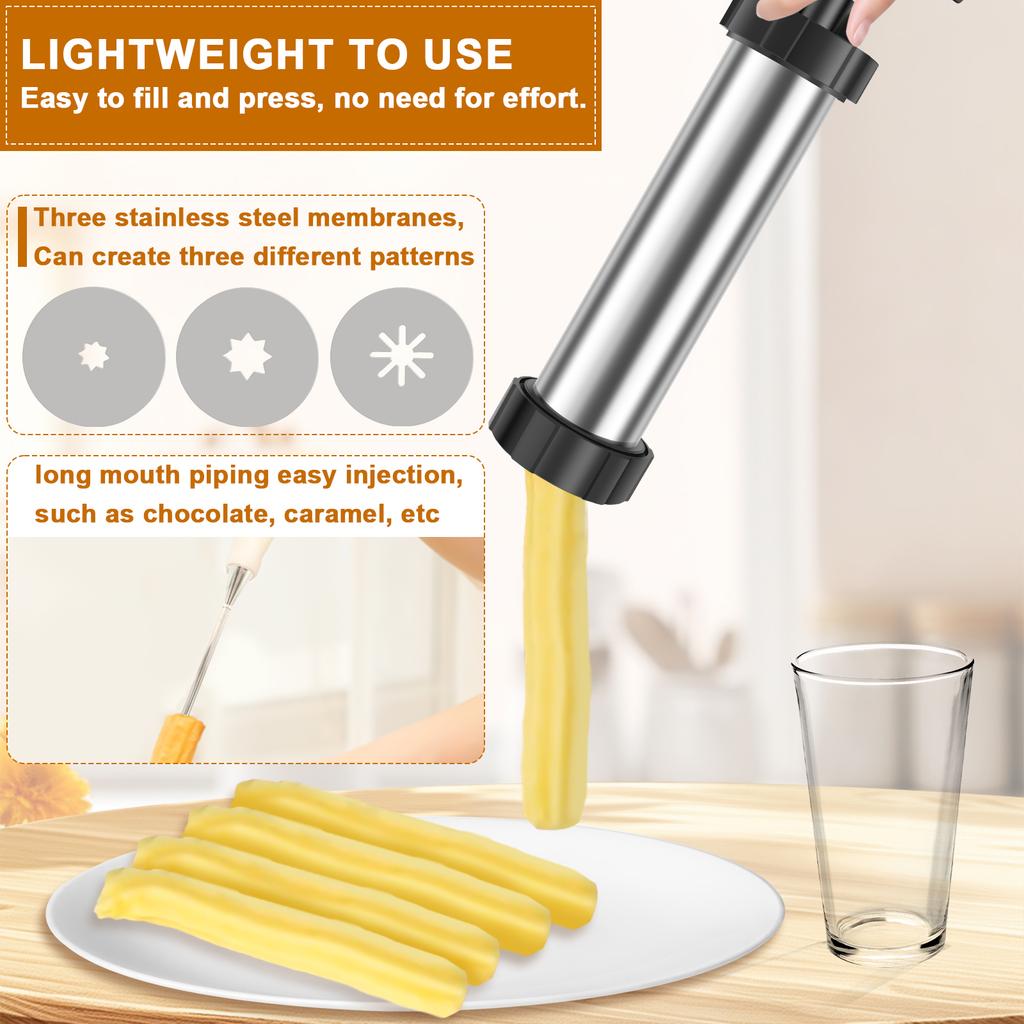 Churro Maker Kits Hard Stainless Steel Churro Maker Set Safe Churro Maker Machine with Piping Bag and Piping Nozzle for Baking