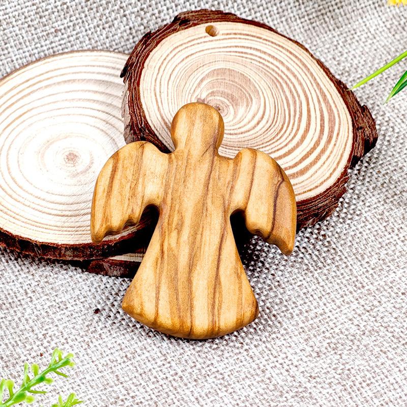 Small Olive Wood Angel Ornament Easter Decorations Handheld Wooden Angel Figurine Religious Gift For Baptism Prayers